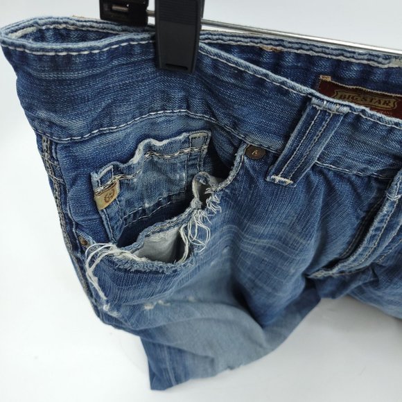 Big Star Men Pioneer Jeans Regular Boot Cut 33x32 Distressed Ripped Cotton Denim - Picture 9 of 15